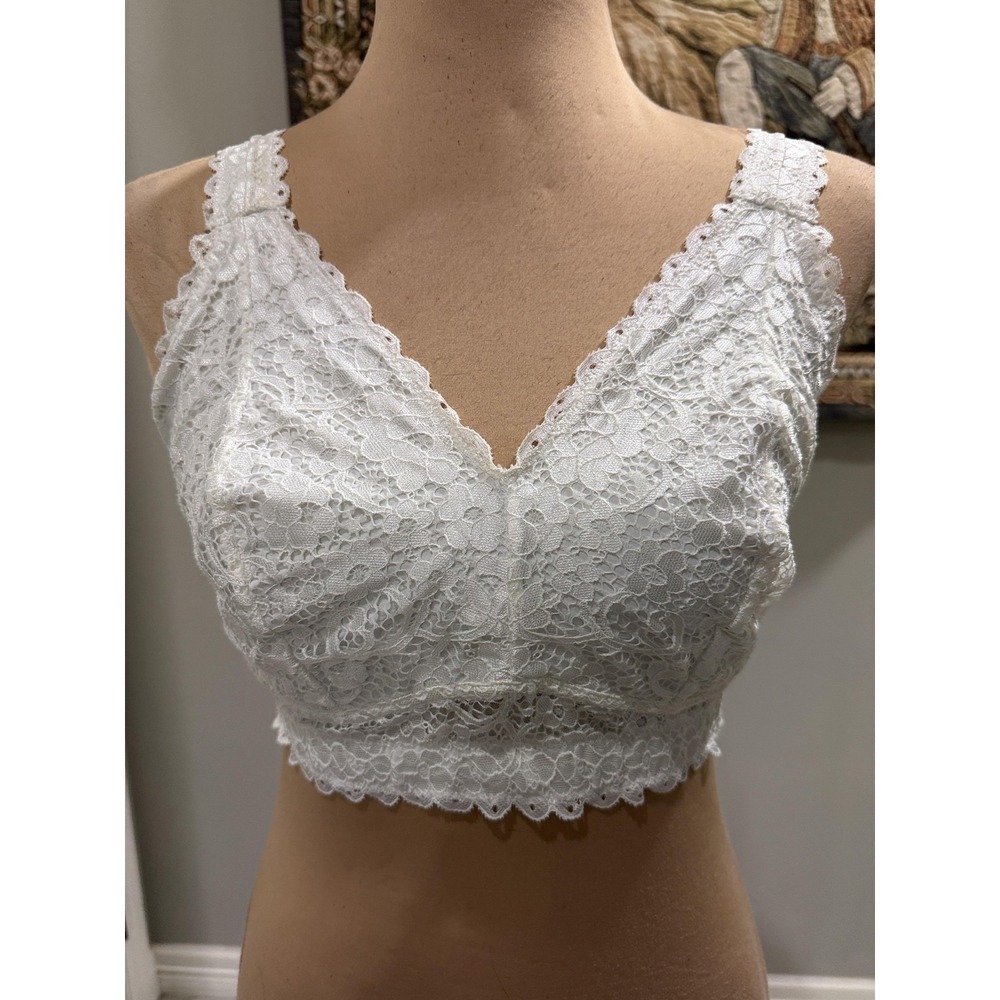 Parfait Bra Womens 40DD White Lace Longline Wireless Bralette Lined Stretch